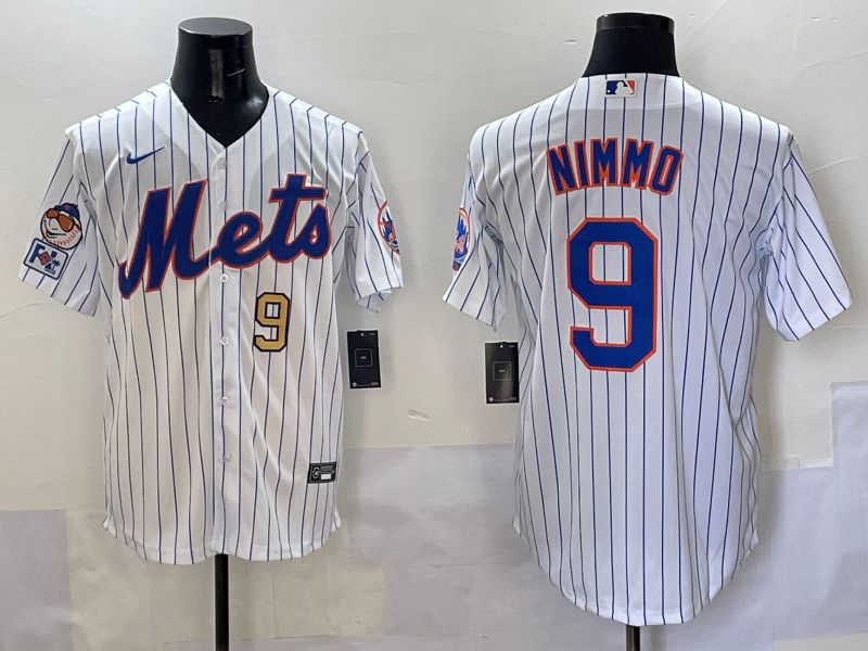 Men New York Mets #9 Nimmo White Stripe Game 2025 Nike MLB Jersey style 5